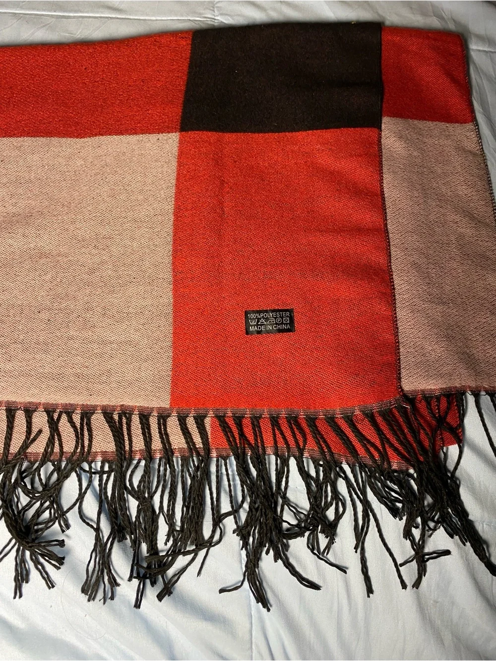 Red Plaid Wool Scarf - Classic Check Design